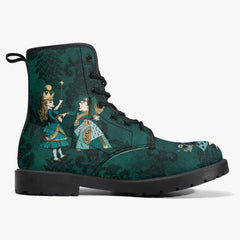 Alice In Wonderland Dark Green and Gold Lace Up Combat Boots (JPDGA1)