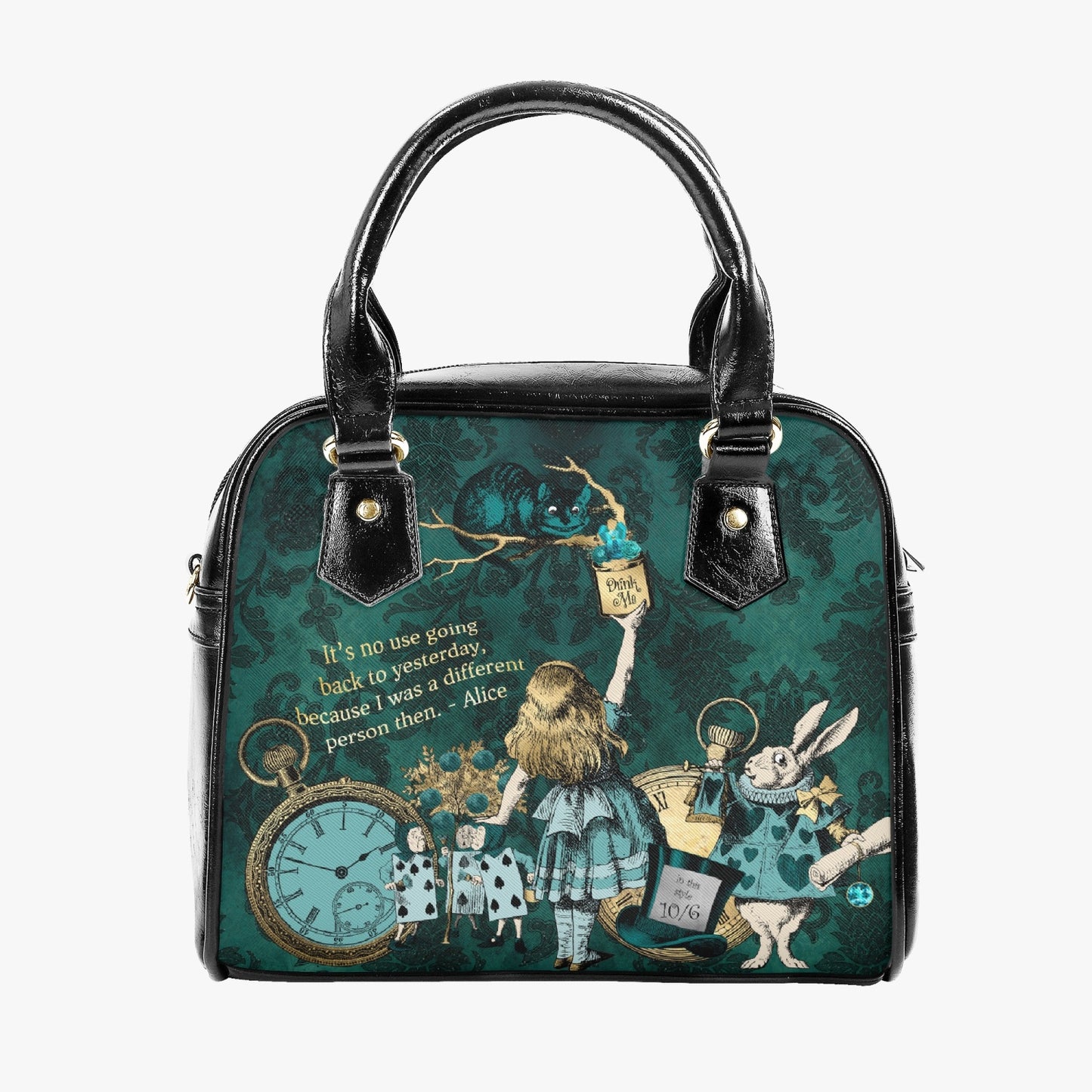 Alice in Wonderland Bottle Green Quote Handbag - Mad Hatter Tea Party Accessories (JPGAQ)