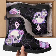 Load image into Gallery viewer, Pastel Goth kawaii Spiderweb Skull Boots (JPPASGOT4)

