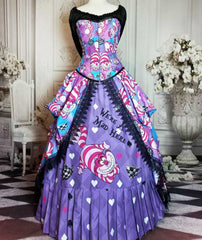 The Enchanting Cheshire Cat Corset Gown - Victorian Madness in Pink and Purple