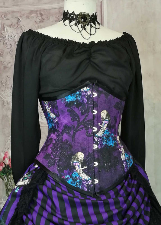 Alice in Wonderland - Purple Gothic Underbust Corset - Plus Size Friendly - Handmade in Australia