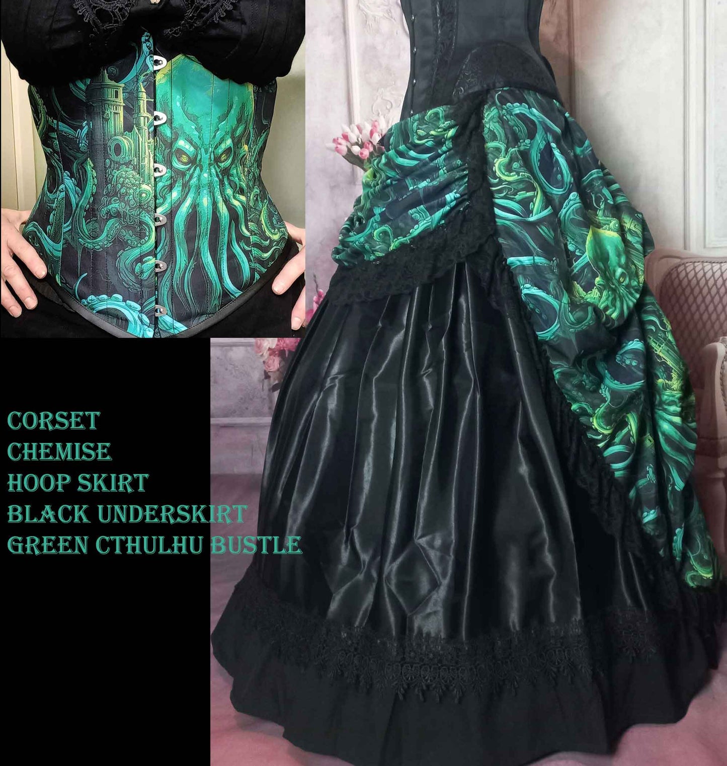 Cthulhu Lord of the Deep Corset Ensemble - Green Gothic Victorian Costume