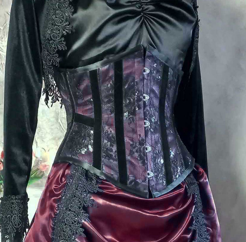 Amethyst Satin Victorian Bustle Skirt - Steampunk Bustle Skirt - Hi Lo Steampunk Cosplay Skirt