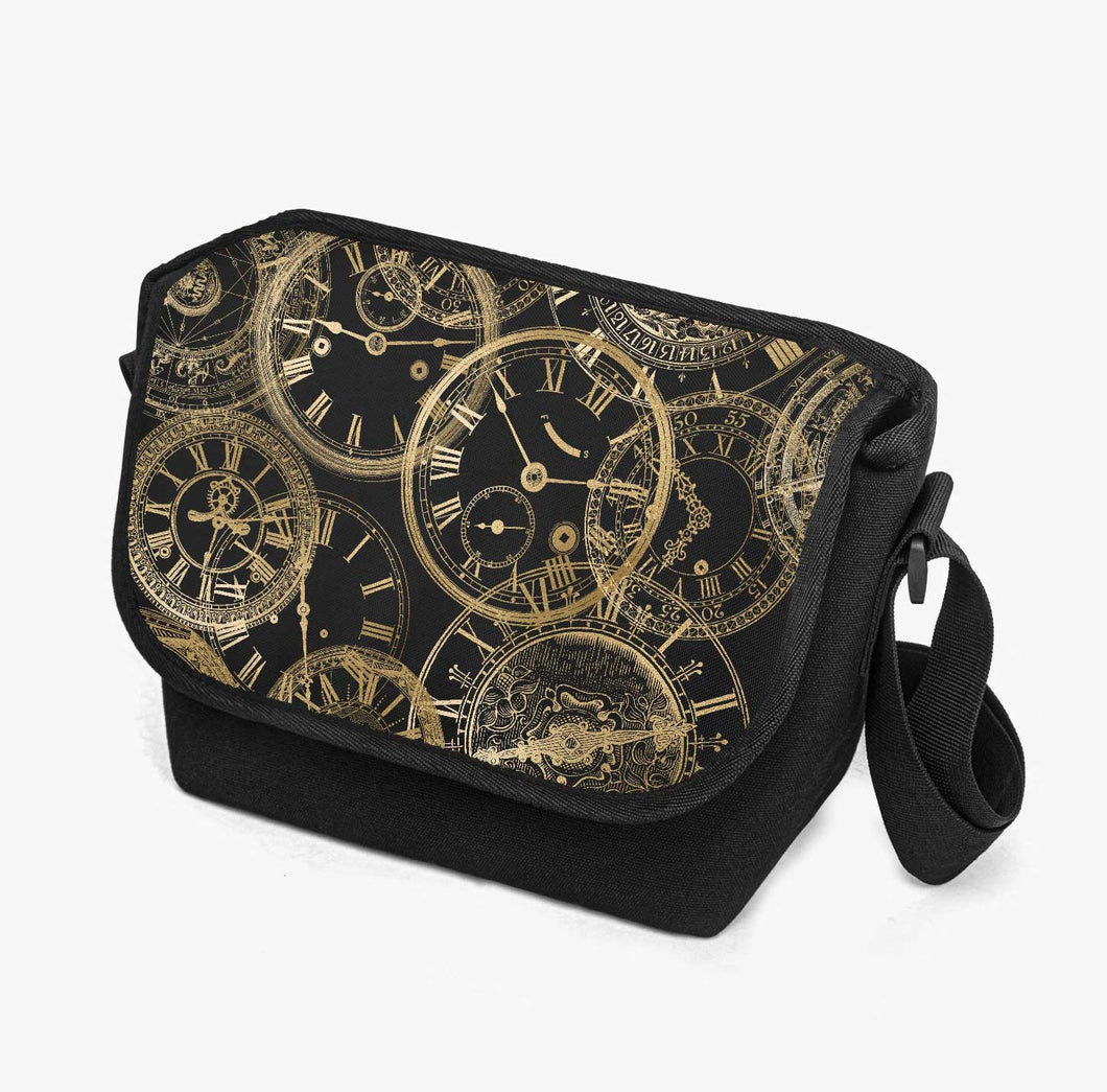 Golden Clocks Steampunk Messenger Bag - Steampunk School Bag (JPMESSS2)