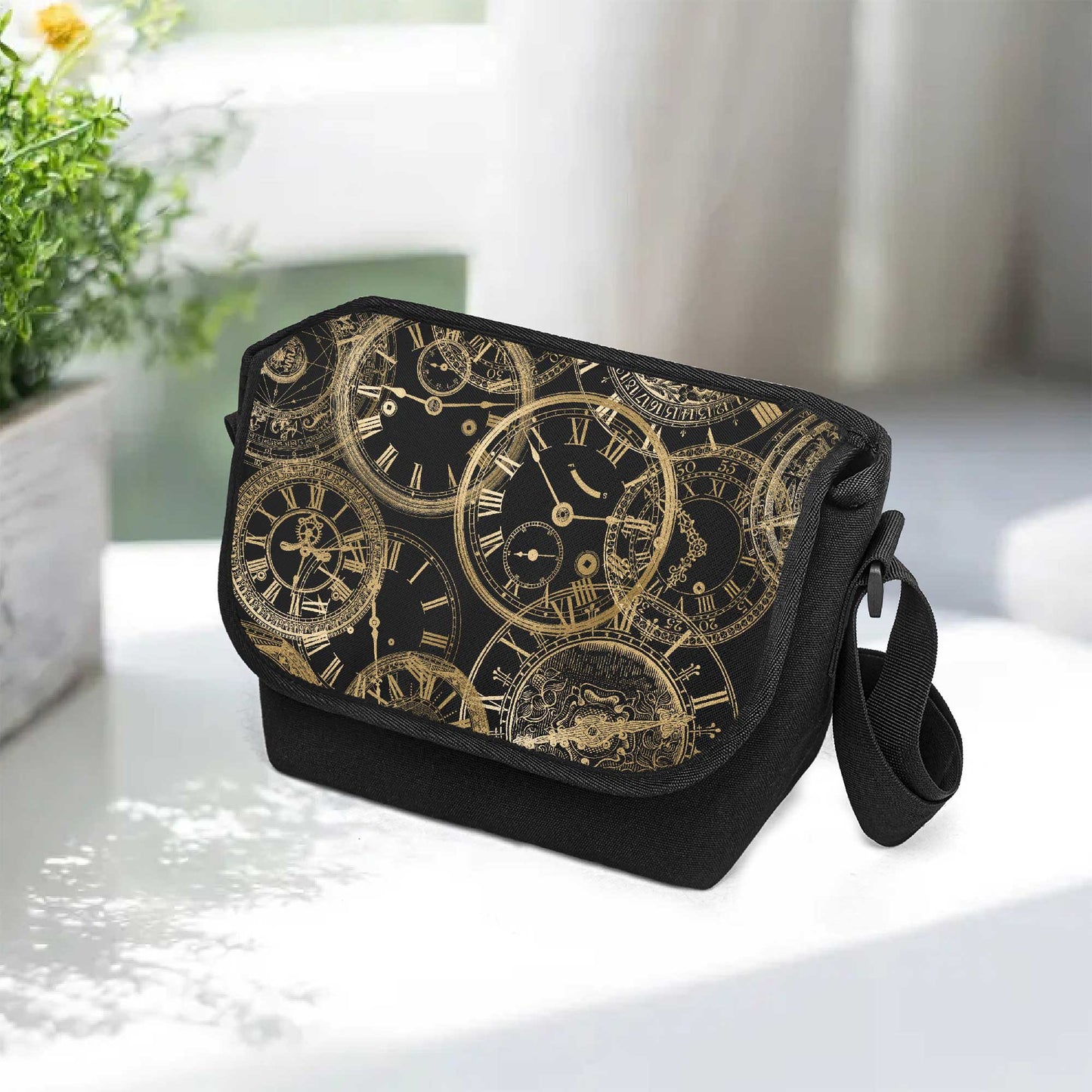 Golden Clocks Steampunk Messenger Bag - Steampunk School Bag (JPMESSS2)