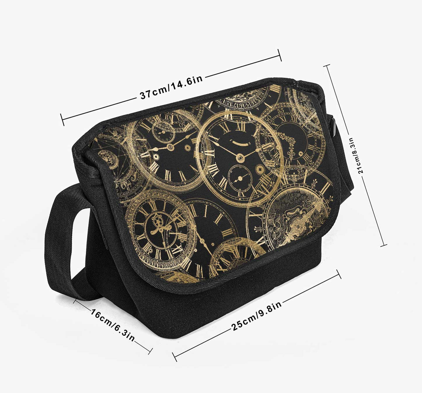 Golden Clocks Steampunk Messenger Bag - Steampunk School Bag (JPMESSS2)