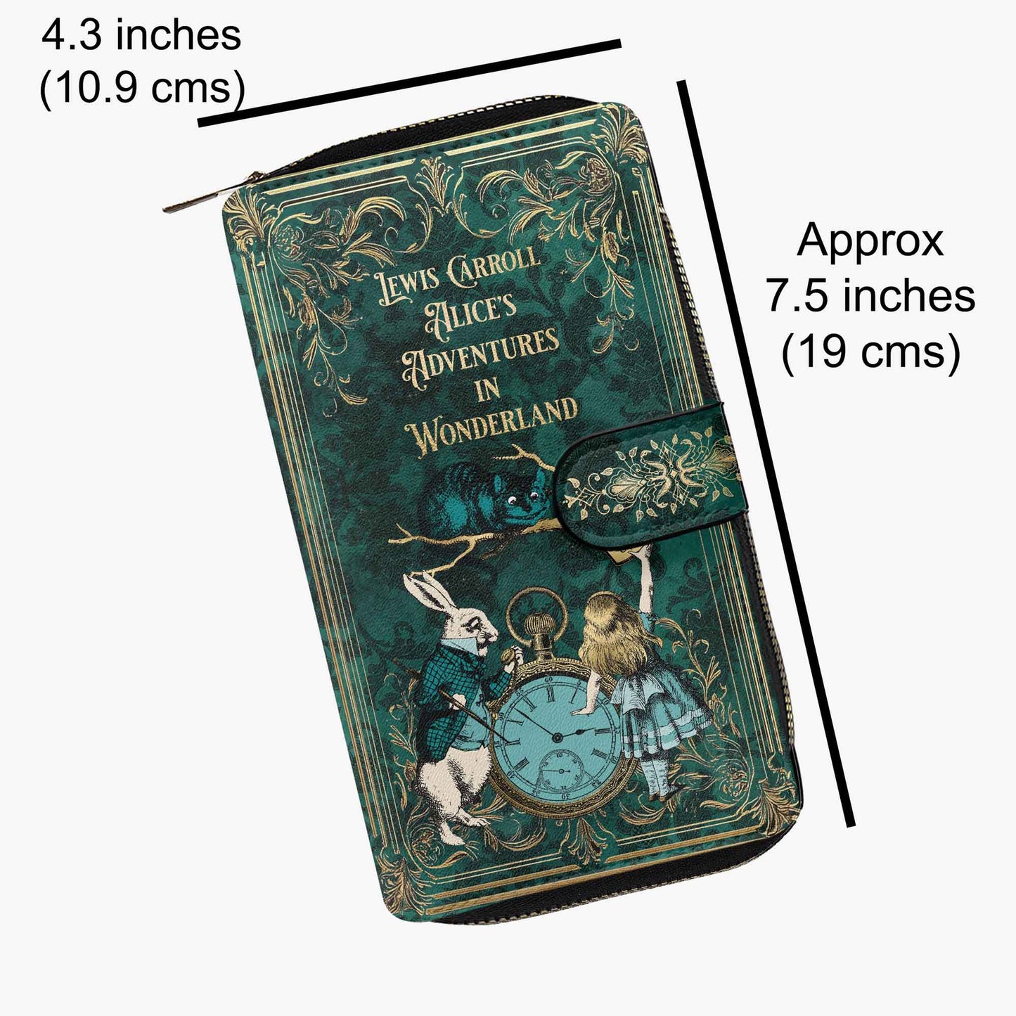 Alice in Wonderland Green Zipper Wallet - Mad Hatter Tea Party Purse (JPALWG)