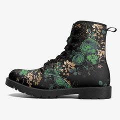 Emerald Green Gothic Roses Lace Up Combat Boots