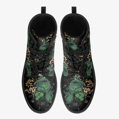 Emerald Green Gothic Roses Lace Up Combat Boots