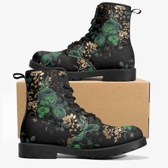 Emerald Green Gothic Roses Lace Up Combat Boots