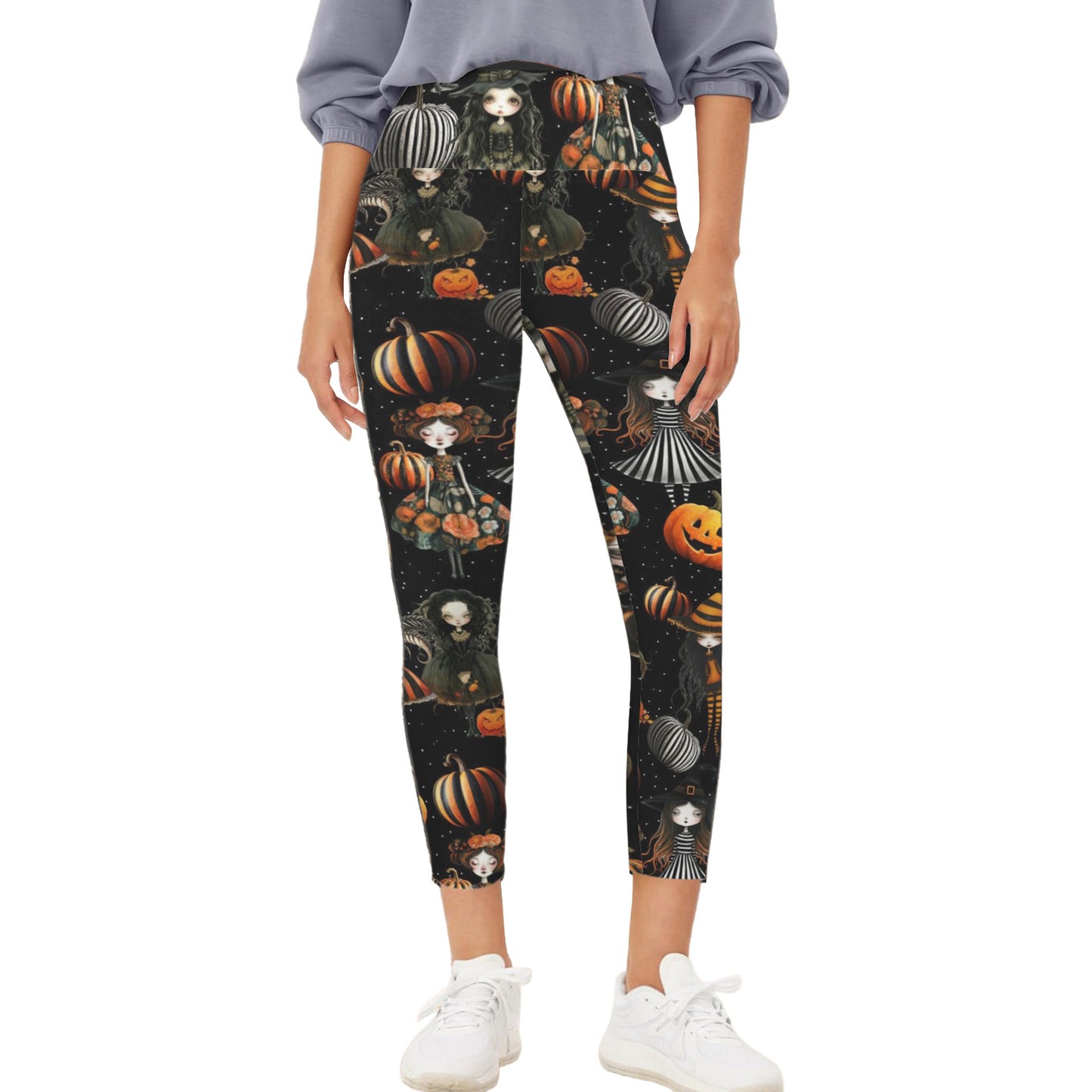 Halloween Dolls Spooky Leggings - Women's High Waisted Yoga Leggings with Pockets