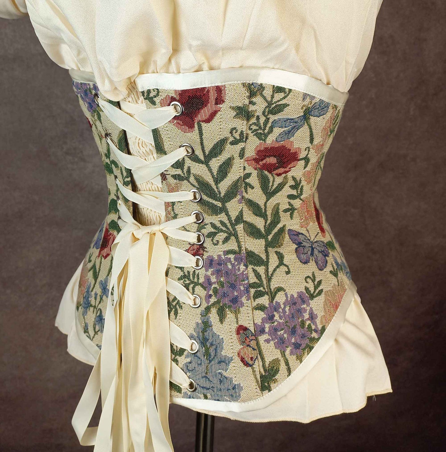 Ivory Floral Tapestry Underbust Corset - Plus Size Friendly - Handmade in Australia