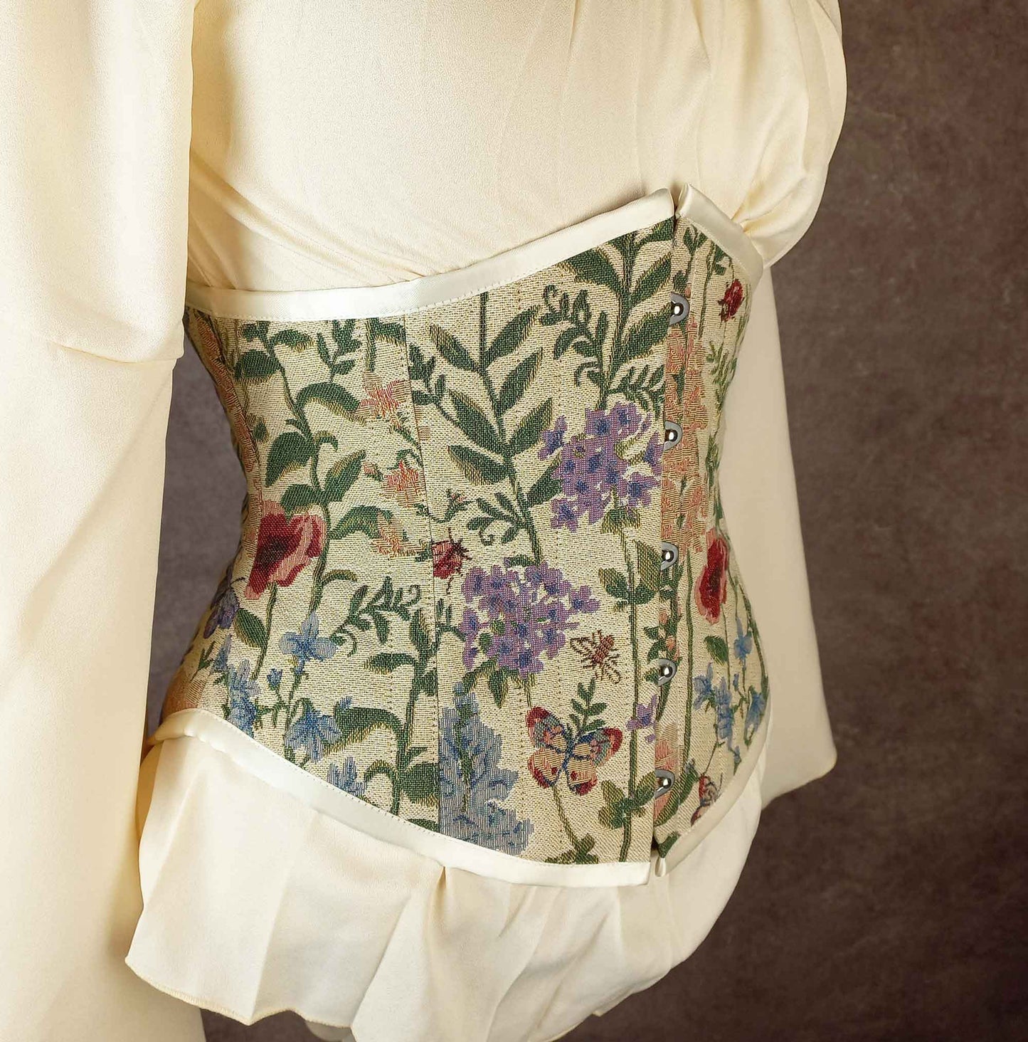 Ivory Floral Tapestry Underbust Corset - Plus Size Friendly - Handmade in Australia