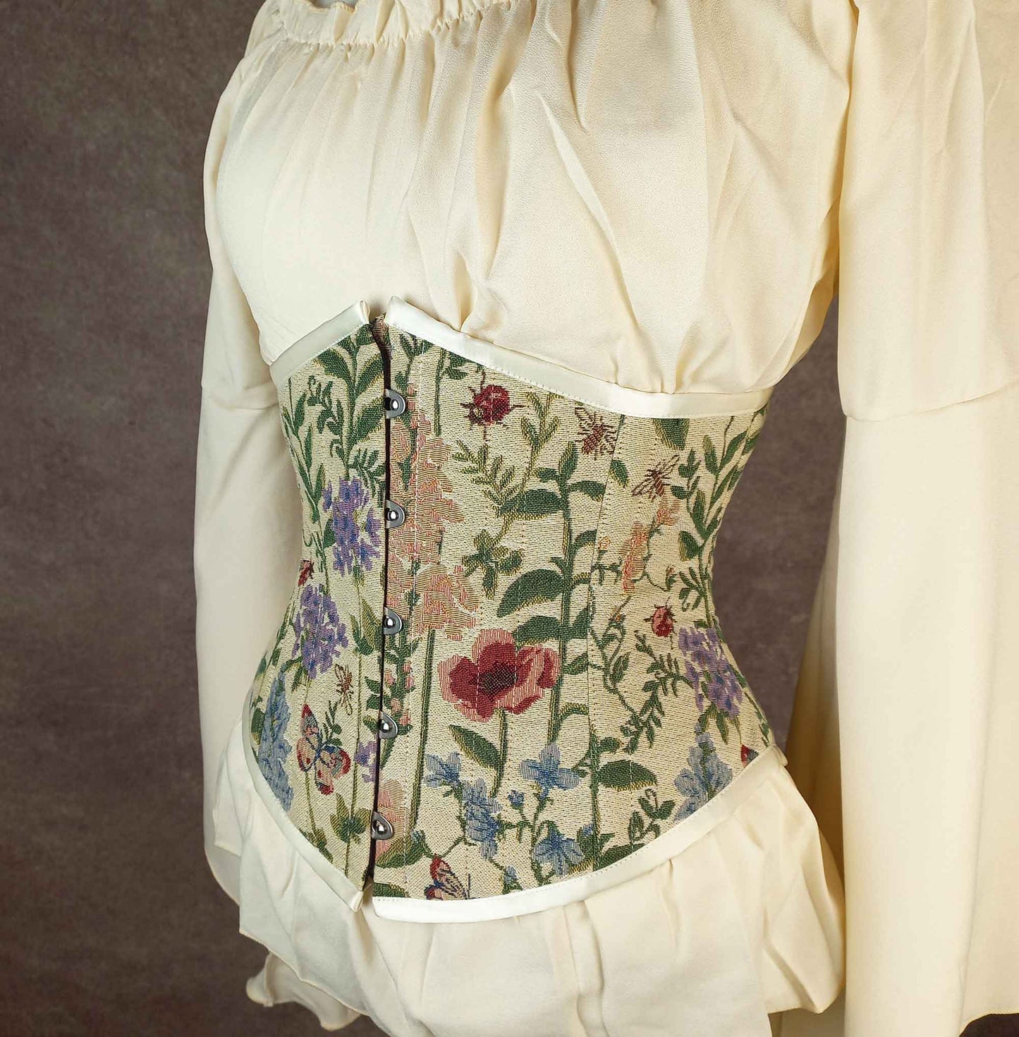 Ivory Floral Tapestry Underbust Corset - Plus Size Friendly - Handmade in Australia