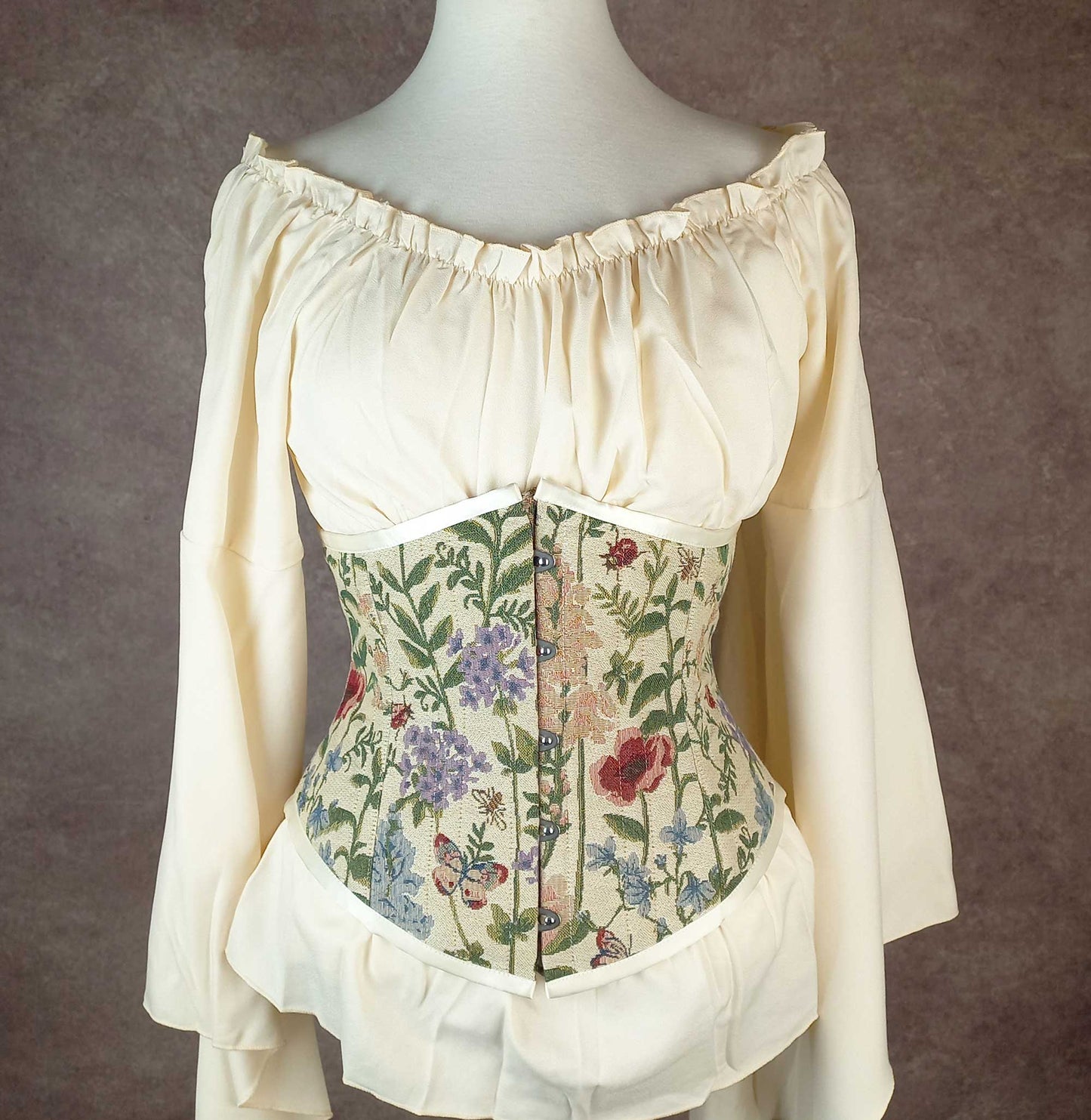 Ivory Floral Tapestry Underbust Corset - Plus Size Friendly - Handmade in Australia