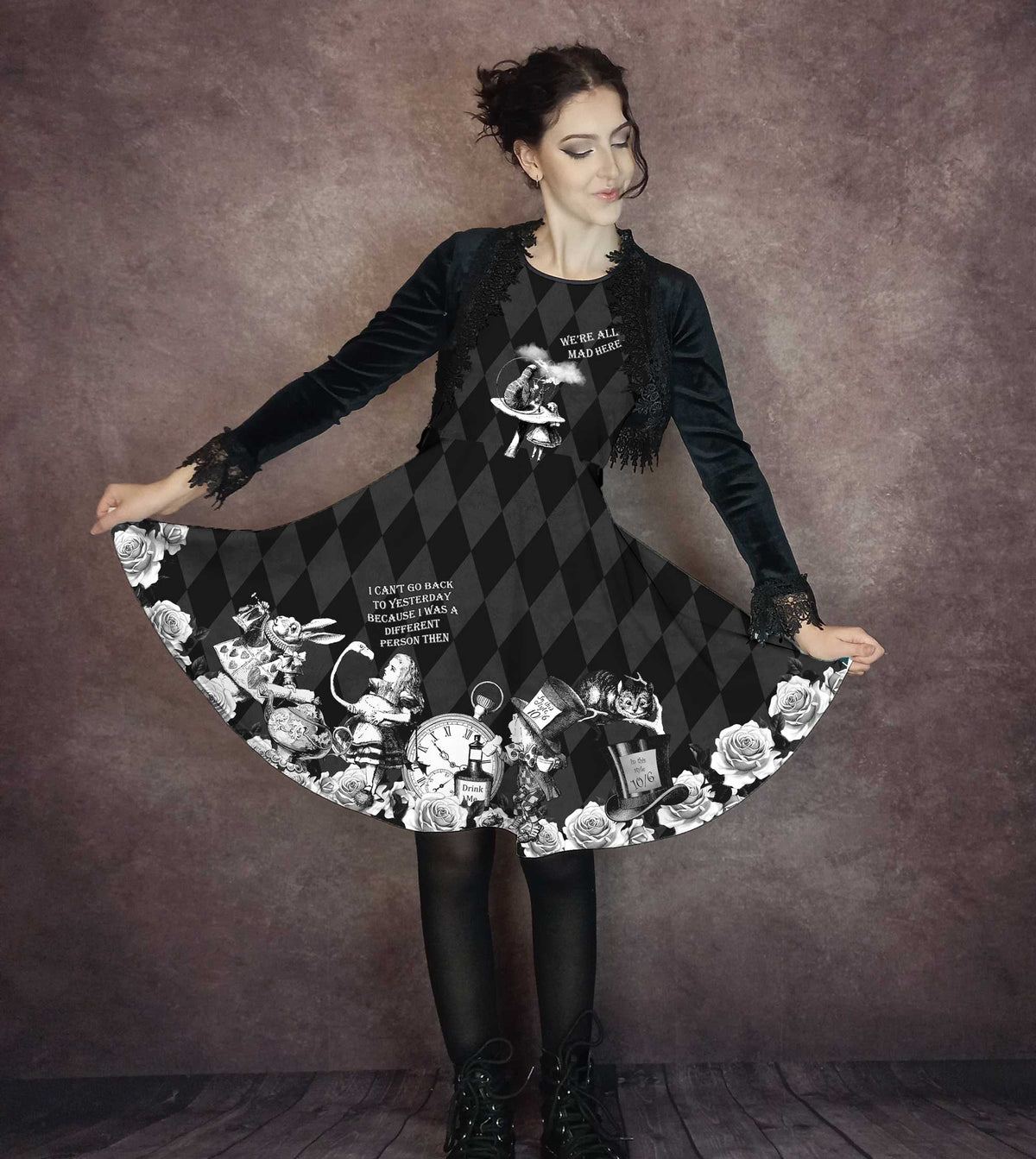 The Mad Hatter - Black and White Harlequin - We're All Mad Here - Plus Size Friendly