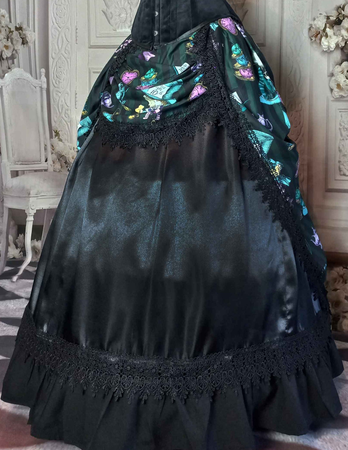 Mad Hatter Victorian Corset Ensemble - Green and Black Mad Hatter Costume