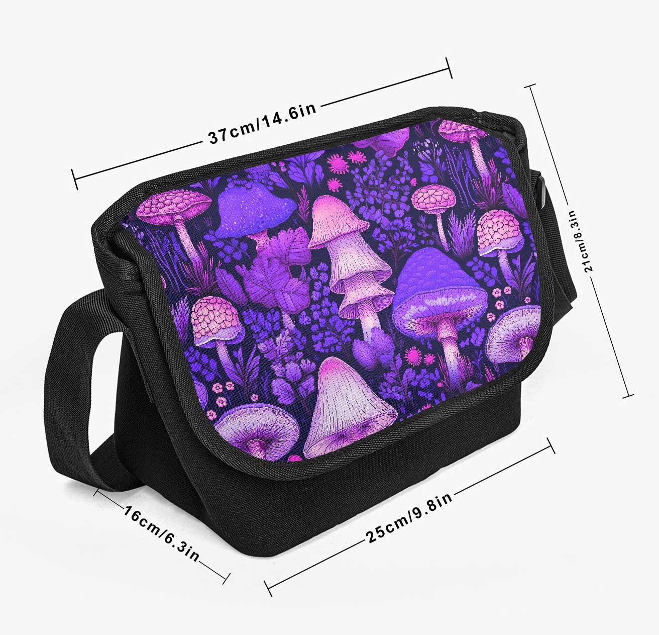 Mushroomcore Purple Messenger Bag - Pink and Purple Forestcore School Bag (JPMUSHMB)