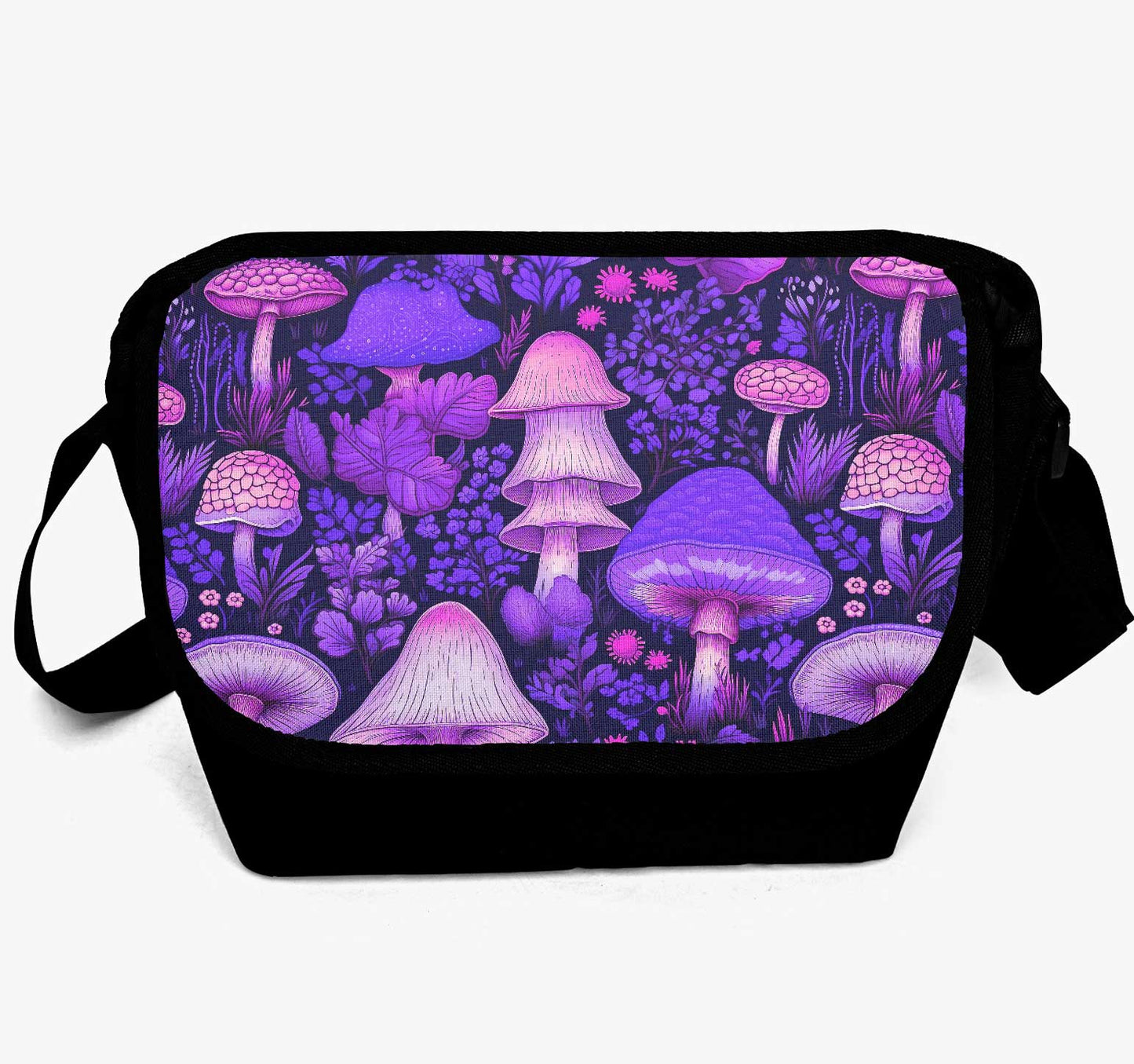 Mushroomcore Purple Messenger Bag - Pink and Purple Forestcore School Bag (JPMUSHMB)