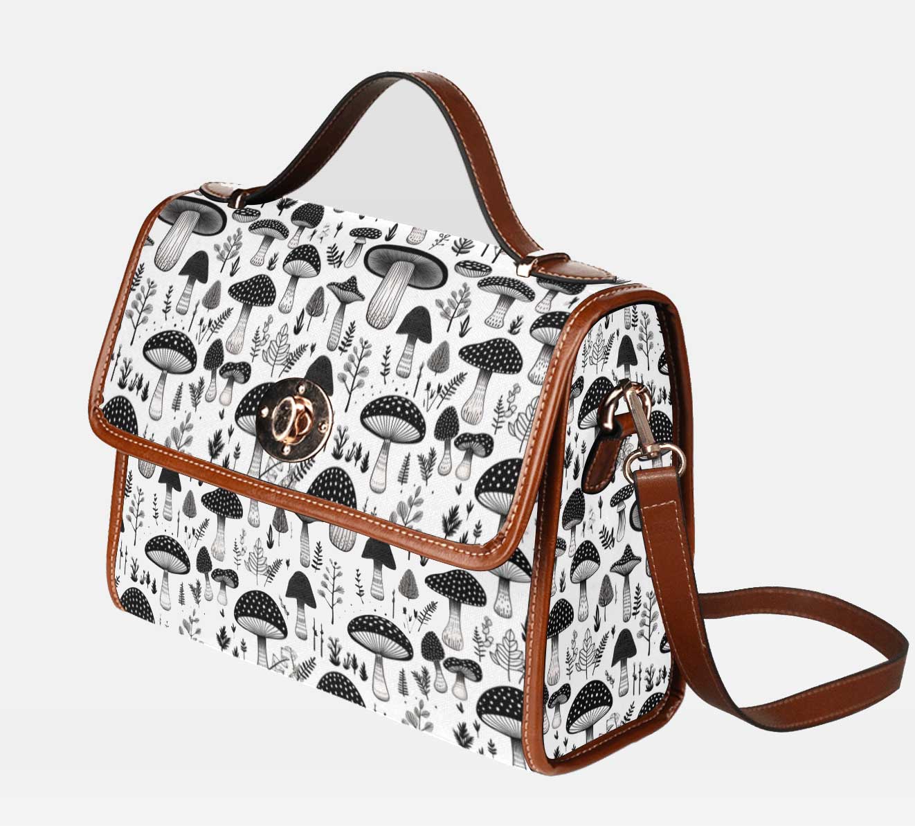 Mushroomcore Black and White Shoulder Satchel Bag (ASATCHM1)