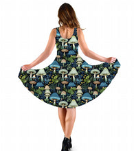 Load image into Gallery viewer, Mushroomcore Sleeveless Dress - Blue and Green Sundress - Forestcore Party Dress
