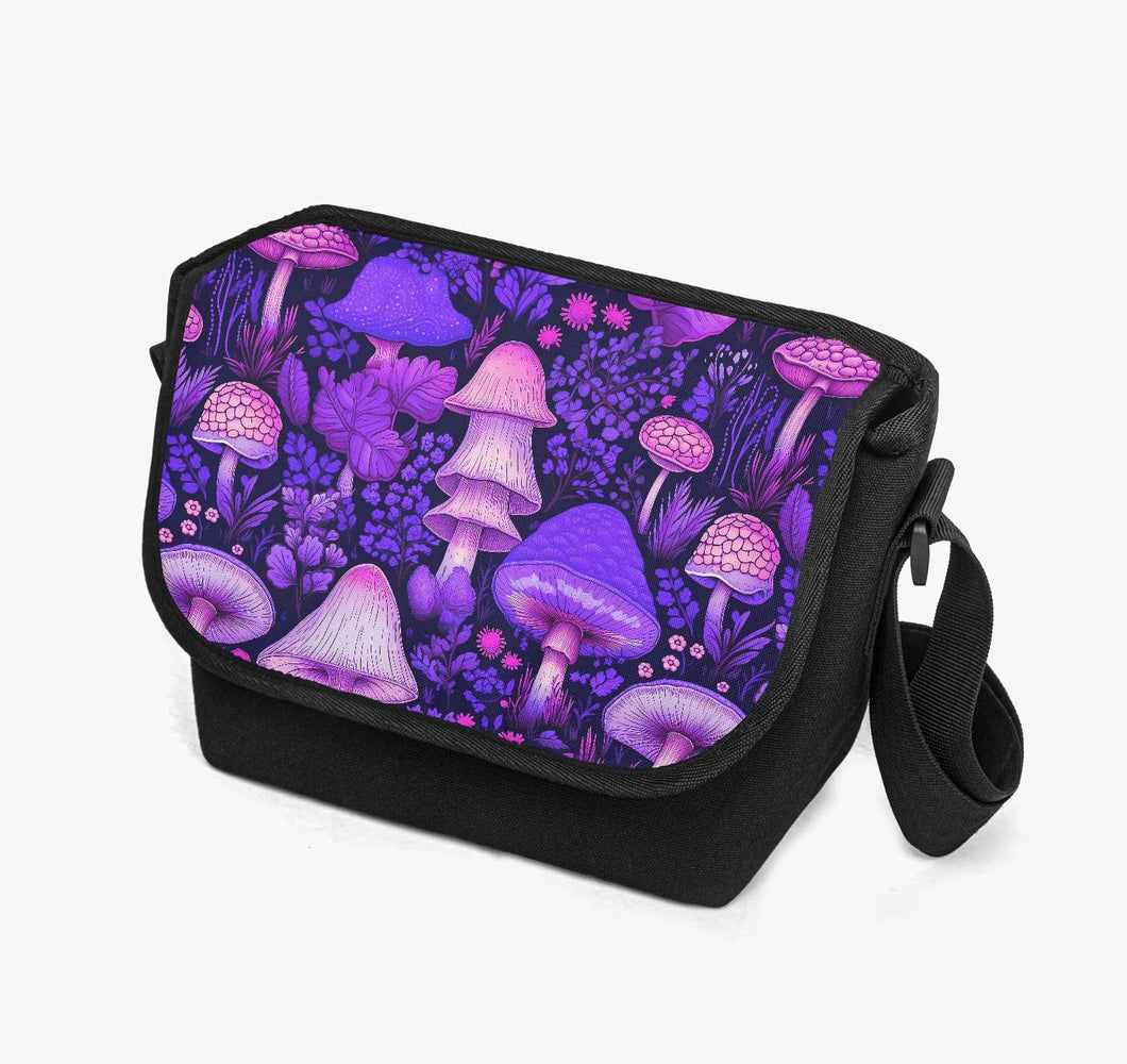 Mushroomcore Purple Messenger Bag - Pink and Purple Forestcore School Bag (JPMUSHMB)