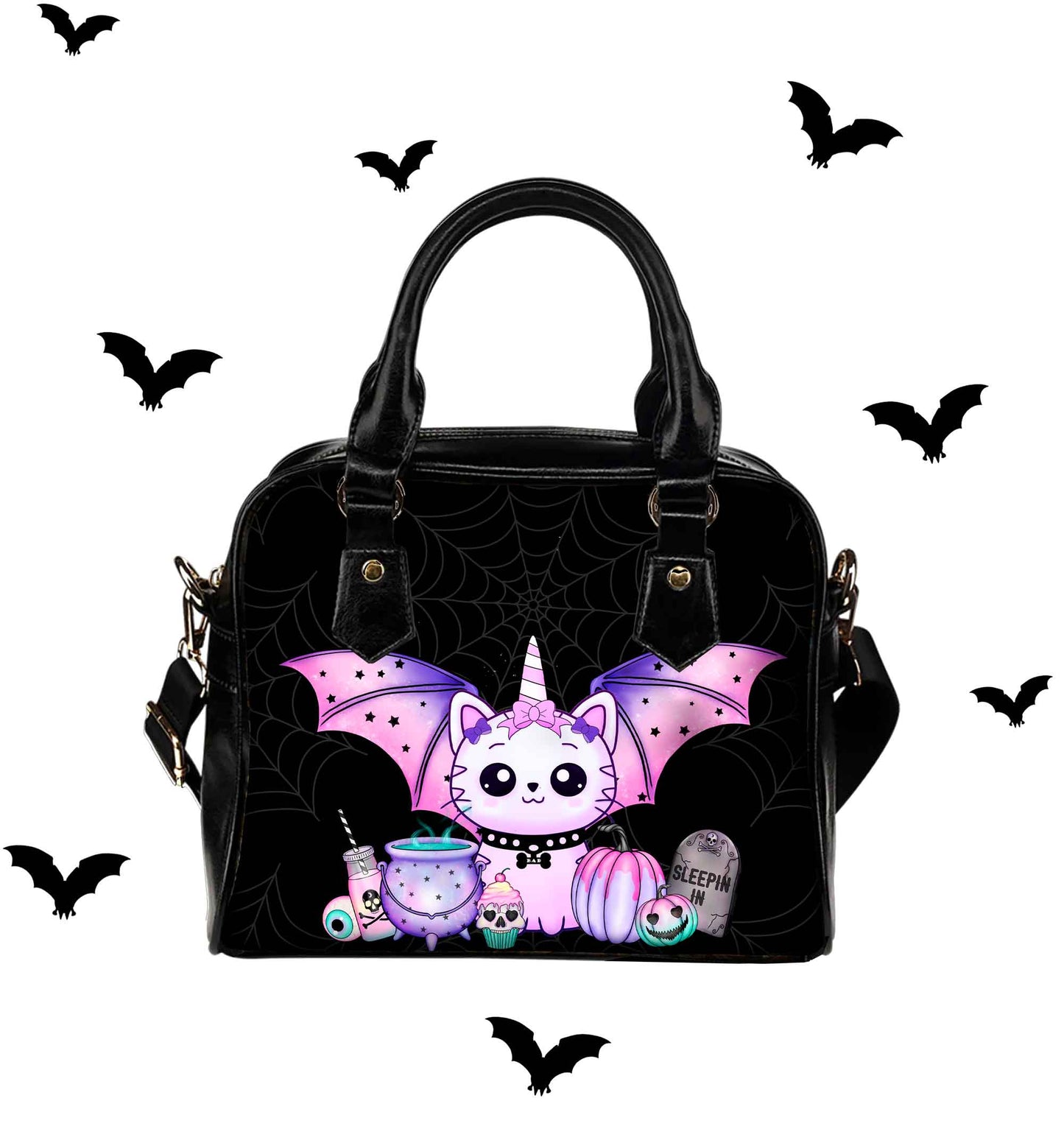 Pastel Goth Caticorn Handbag - Kawaii Bat Cat Unicorn Halloween  Bag (BAPGBAT)