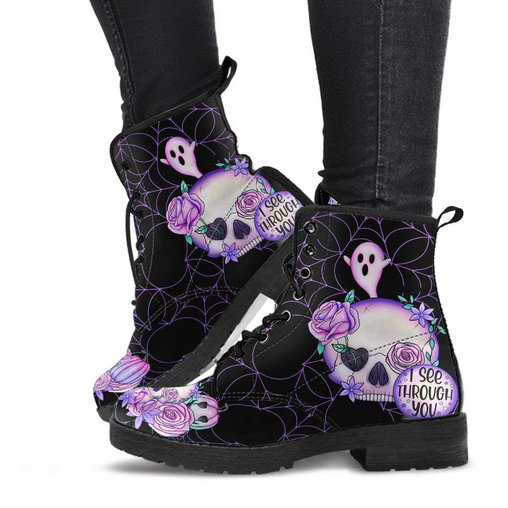 Pastel Goth kawaii Spiderweb Skull Boots (JPPASGOT4)