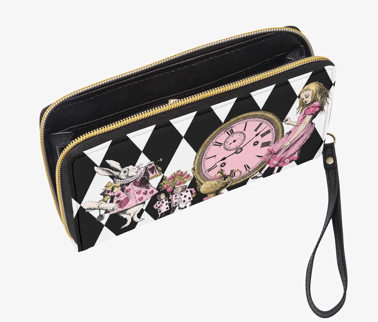 Alice In Wonderland Clutch Purse Wallet - Alice Falling Down the Rabbithole Pink and Gold (JPZWP1)