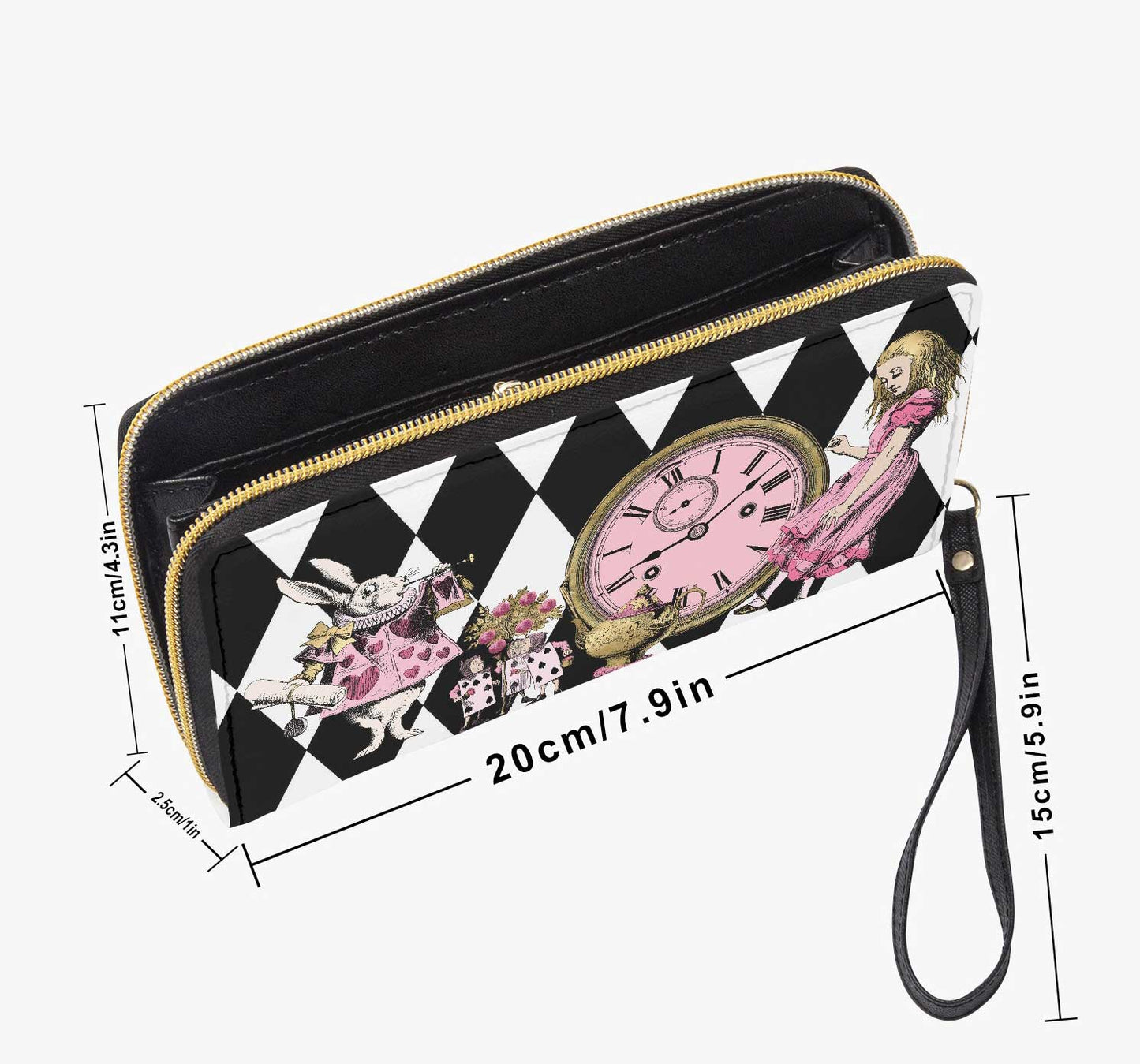 Alice In Wonderland Clutch Purse Wallet - Alice Falling Down the Rabbithole Pink and Gold (JPZWP1)