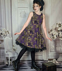 Purple Steampunk Dress, Plus Size Friendly Gothic Dress