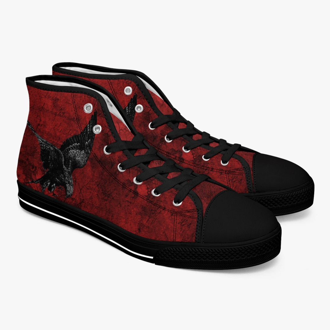 Raven Hi Top Sneakers - Blood Red Raven Sneakers - Crow High Tops (JPRAVSN2)