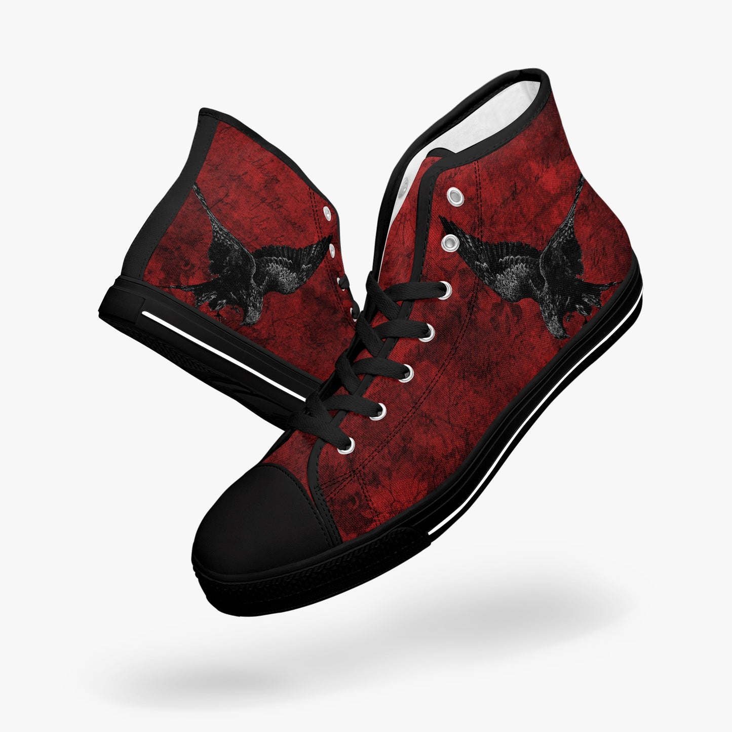 Raven Hi Top Sneakers - Blood Red Raven Sneakers - Crow High Tops (JPRAVSN2)