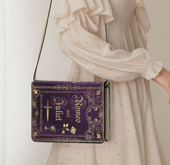 Romeo and Juliet Purple Book Purse - William Shakespeare Shoulder Bag - Librarian Gift