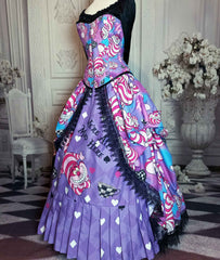 The Enchanting Cheshire Cat Corset Gown - Victorian Madness in Pink and Purple