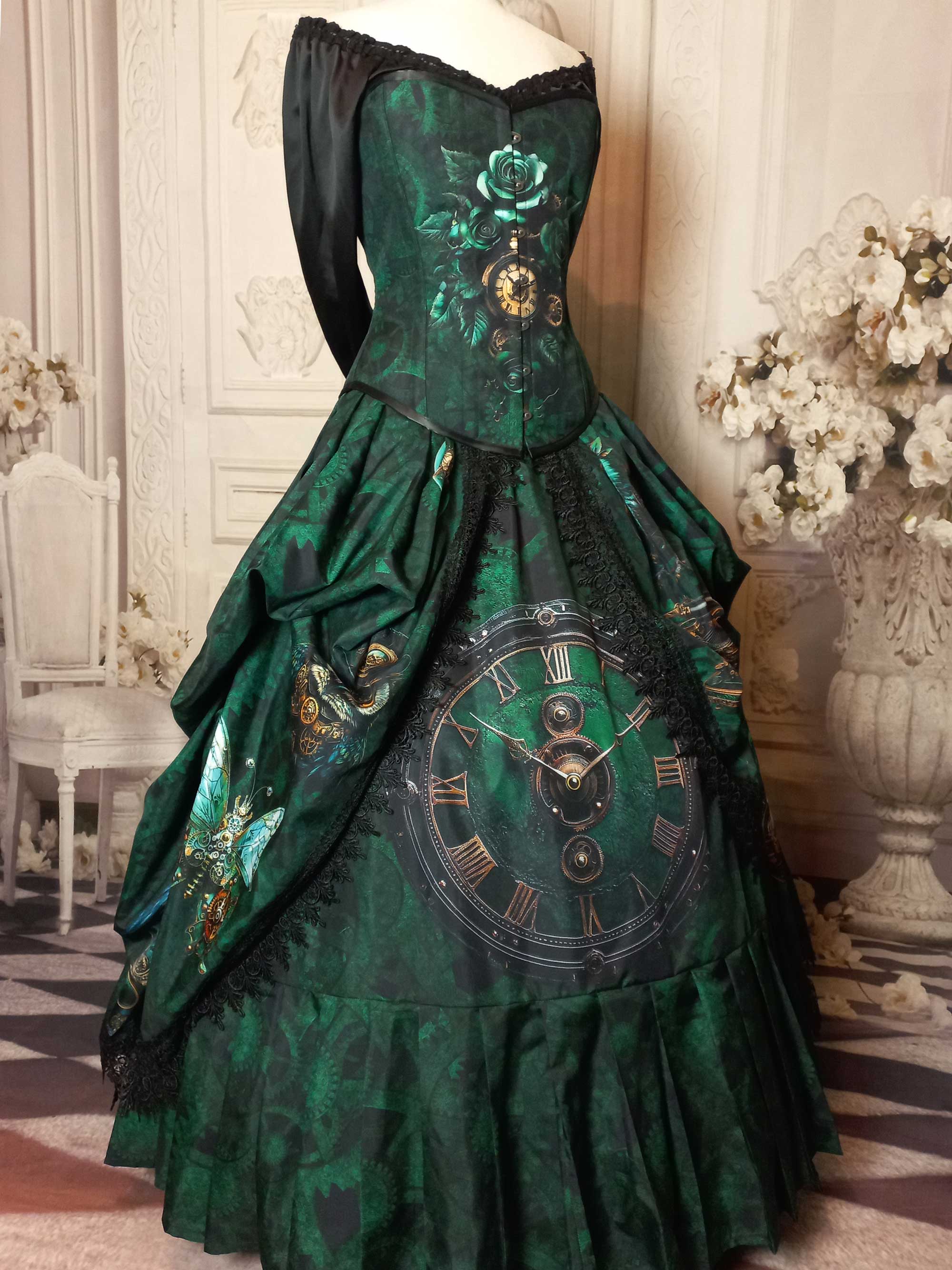 steampunk dress green Retro Stage Vintage 1950s Style Green Plaid Patchwork Short Sleeve Swing Dress