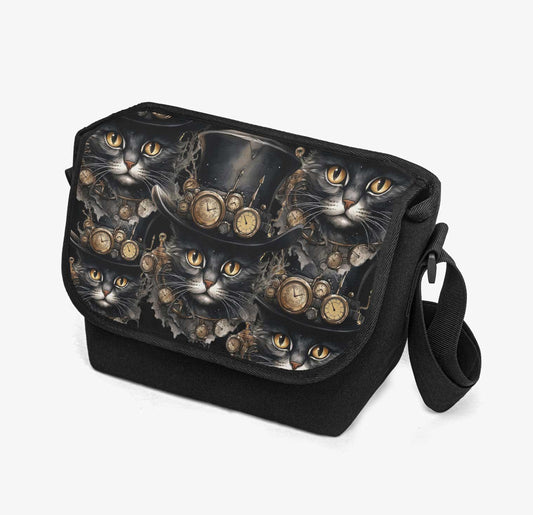 Steamcat Messenger Bag - Steampunk Cute Cat in a Top Hat School Bag (JPSTEAMCBM)