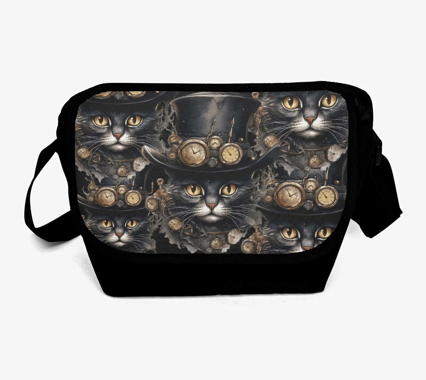 Steamcat Messenger Bag - Steampunk Cute Cat in a Top Hat School Bag (JPSTEAMCBM)