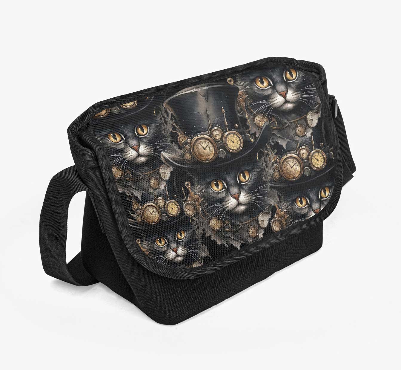 Steamcat Messenger Bag - Steampunk Cute Cat in a Top Hat School Bag (JPSTEAMCBM)