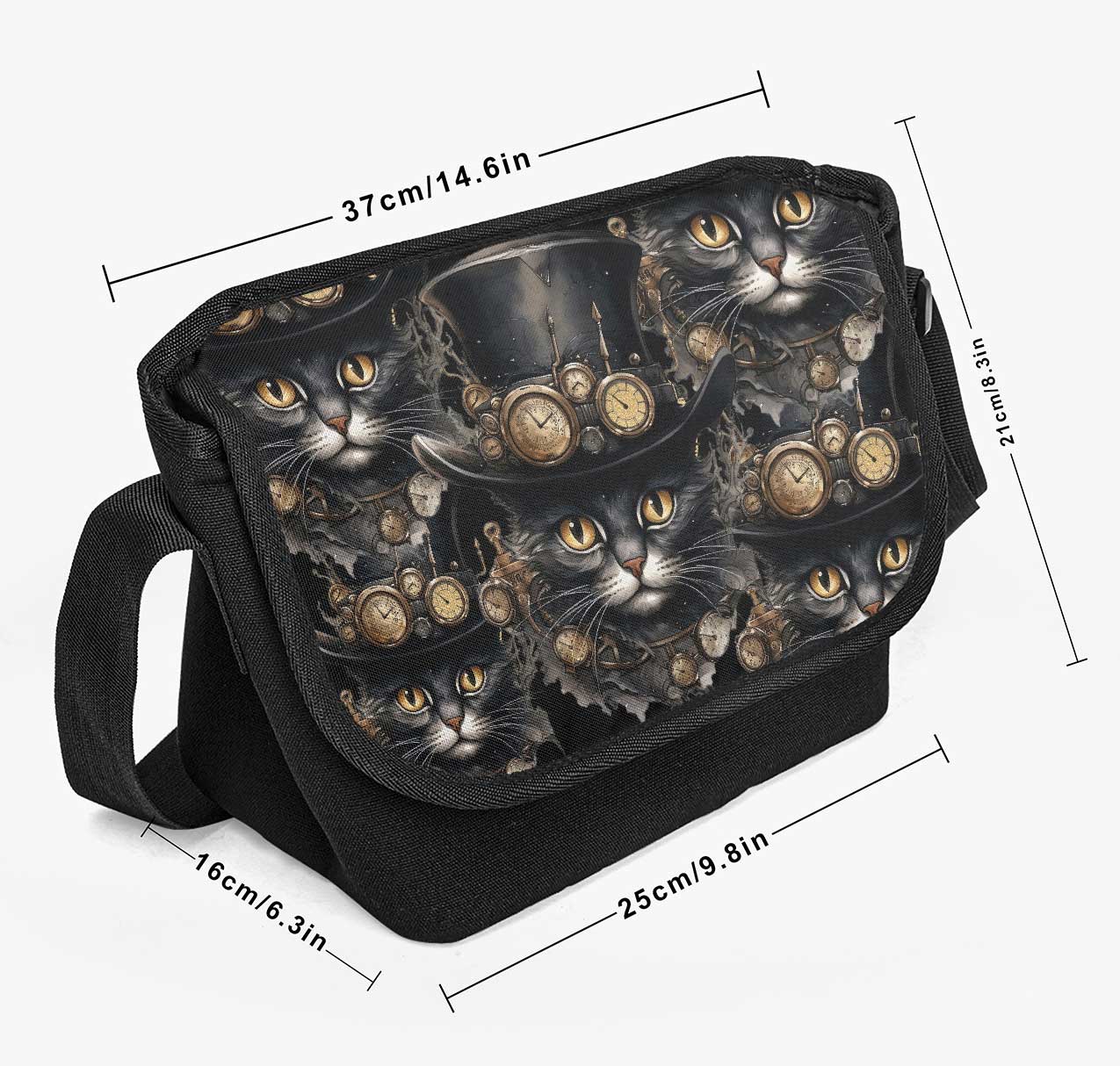 Steamcat Messenger Bag - Steampunk Cute Cat in a Top Hat School Bag (JPSTEAMCBM)