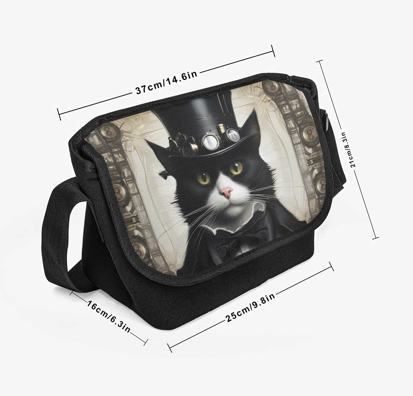 Steamcat Messenger Bag - Steampunk Cute Cat in a Top Hat School Bag (JPSTEAMCM)