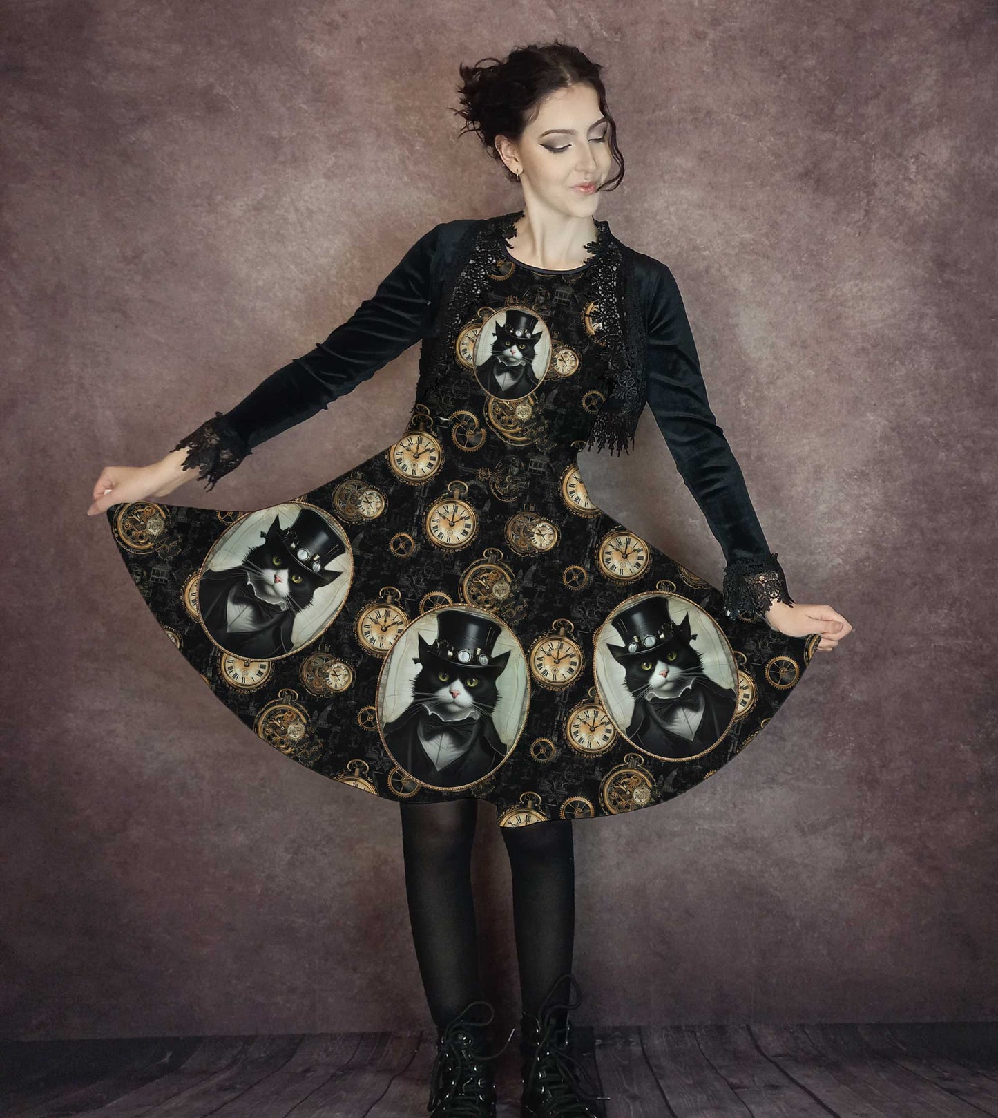 SteamCat Steampunk Dress - Fun Dress for Steampunk Cosplay - Plus Size Friendly (ATDSC1)