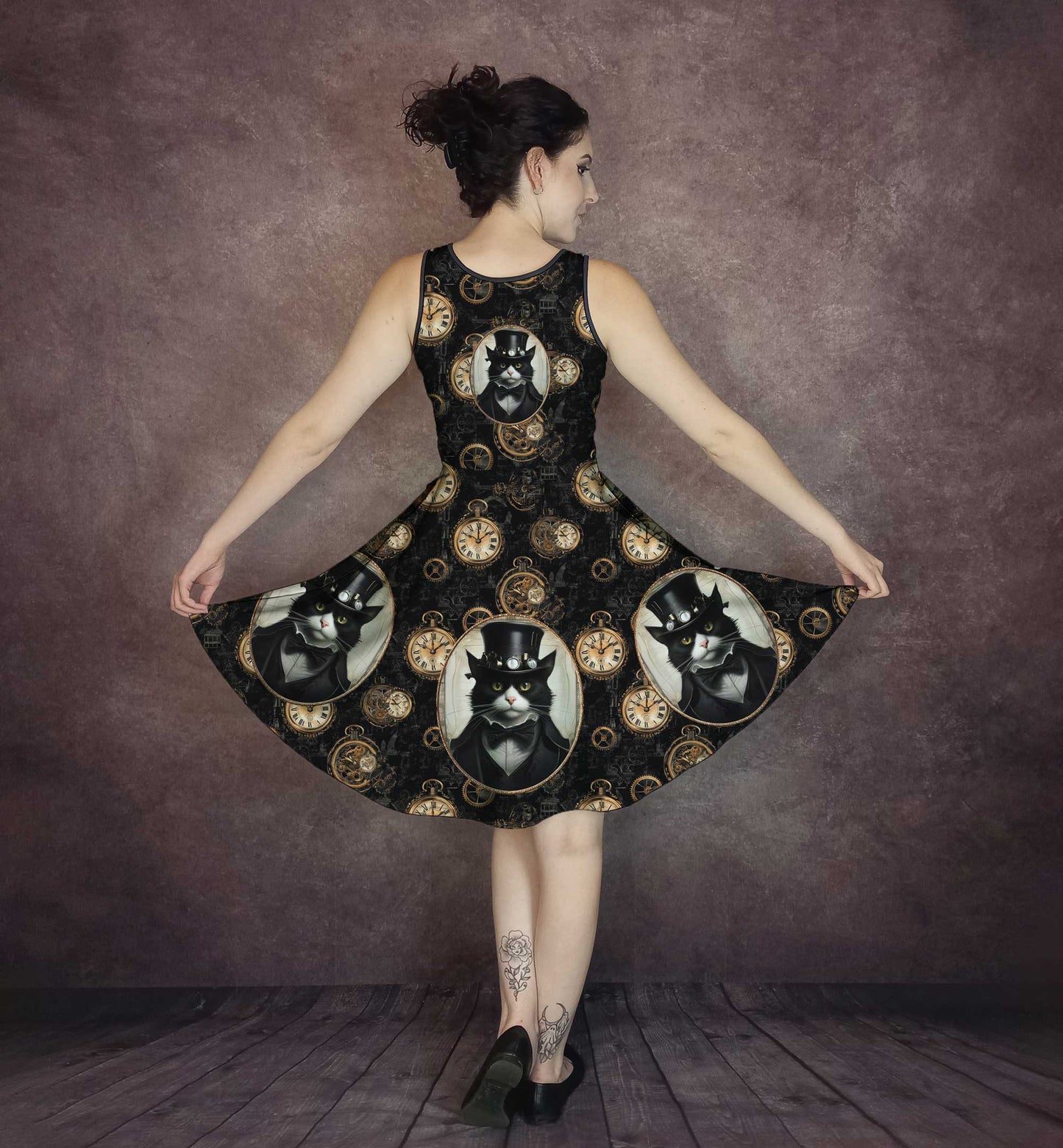 SteamCat Steampunk Dress - Fun Dress for Steampunk Cosplay - Plus Size Friendly (ATDSC1)