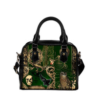 Load image into Gallery viewer, Steampunk Patchwork Dark Academia Green Synthetic Vegan Leather HandBag - Gothic Steampunk Shoulder purse (HBAB4)
