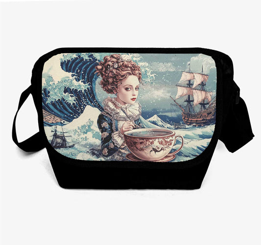 Victorian Tea Cup at Sea - Great Wave Messenger Bag (JPMESSVT)