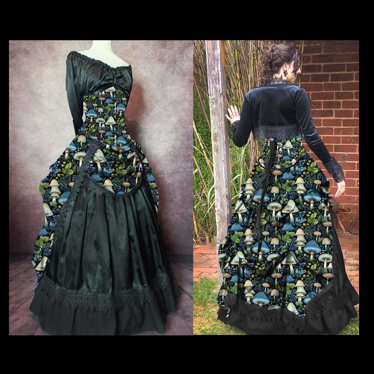 Blue and Green Vibrant MushroomCore Corset Gown - Made to Measure - Plus Size Friendly (Copy)