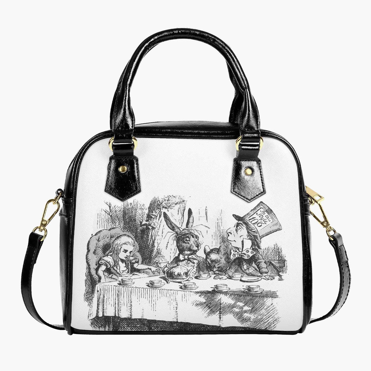 Alice in Wonderland Vintage Illustrations Black and White Shoulder Purse (JPVINBW2)