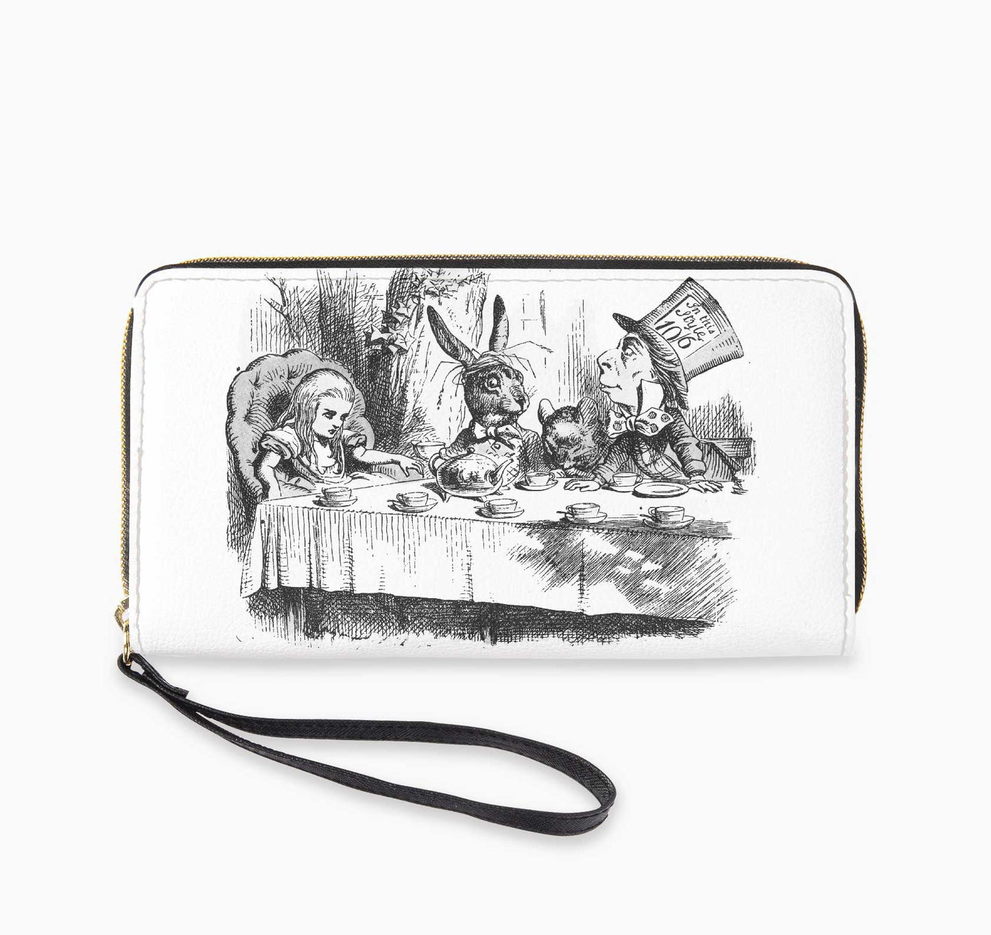 Vintage Alice Black and White Wrist Wallet - Mad Hatter Tea Party Purse (JPVINABW)