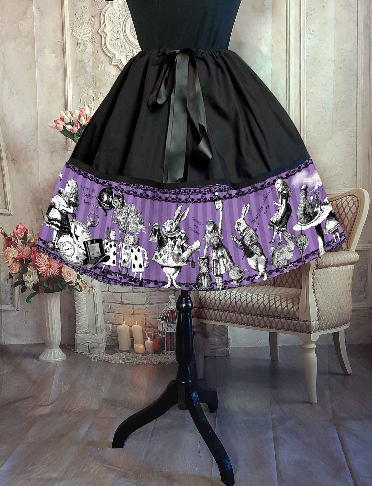 Violet Alice in Wonderland Full Skirt - Purple Alice Gothic Rockabilly Full Skirt