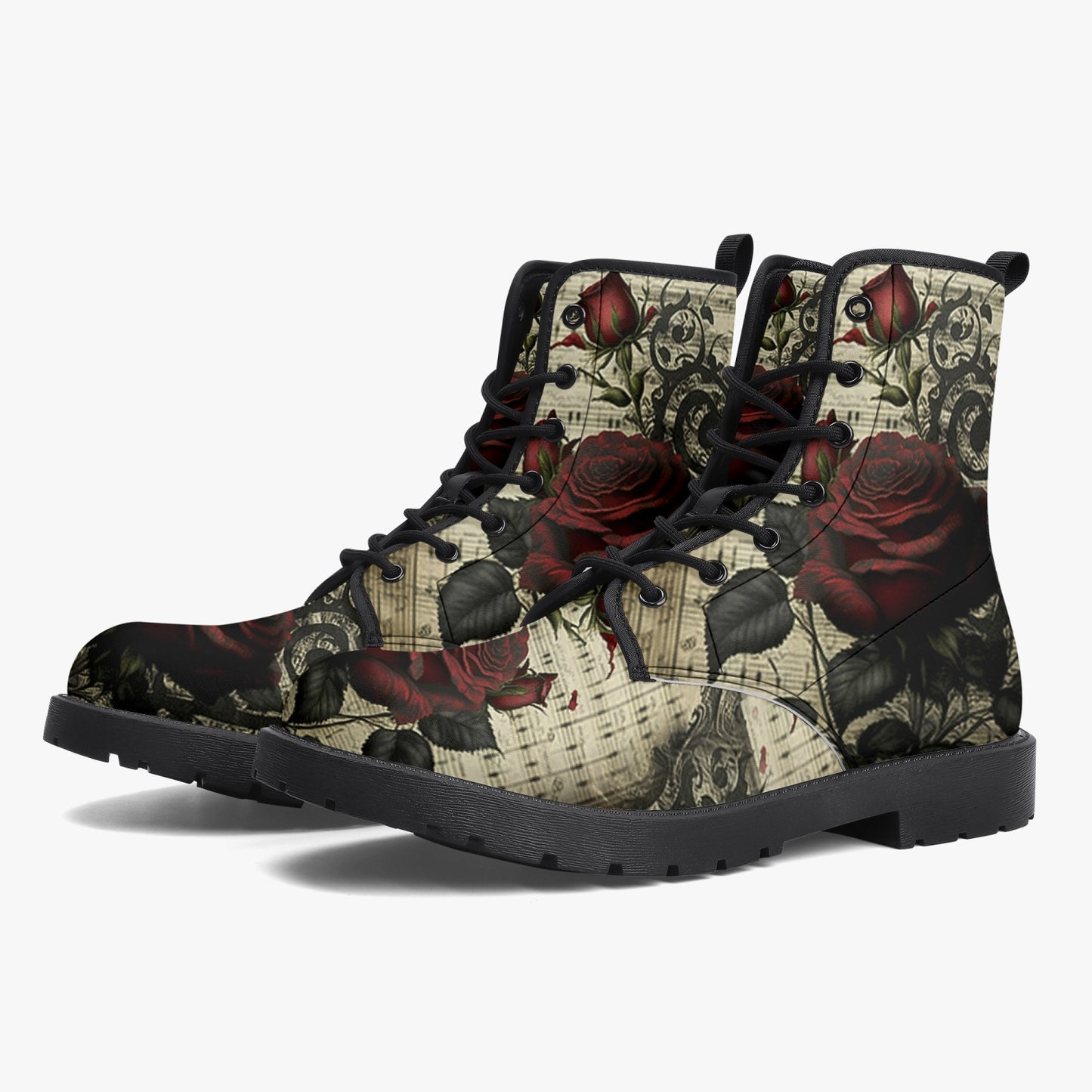 Gothic Music and Roses Vintage Style Combat Boots (JPREGAI1)